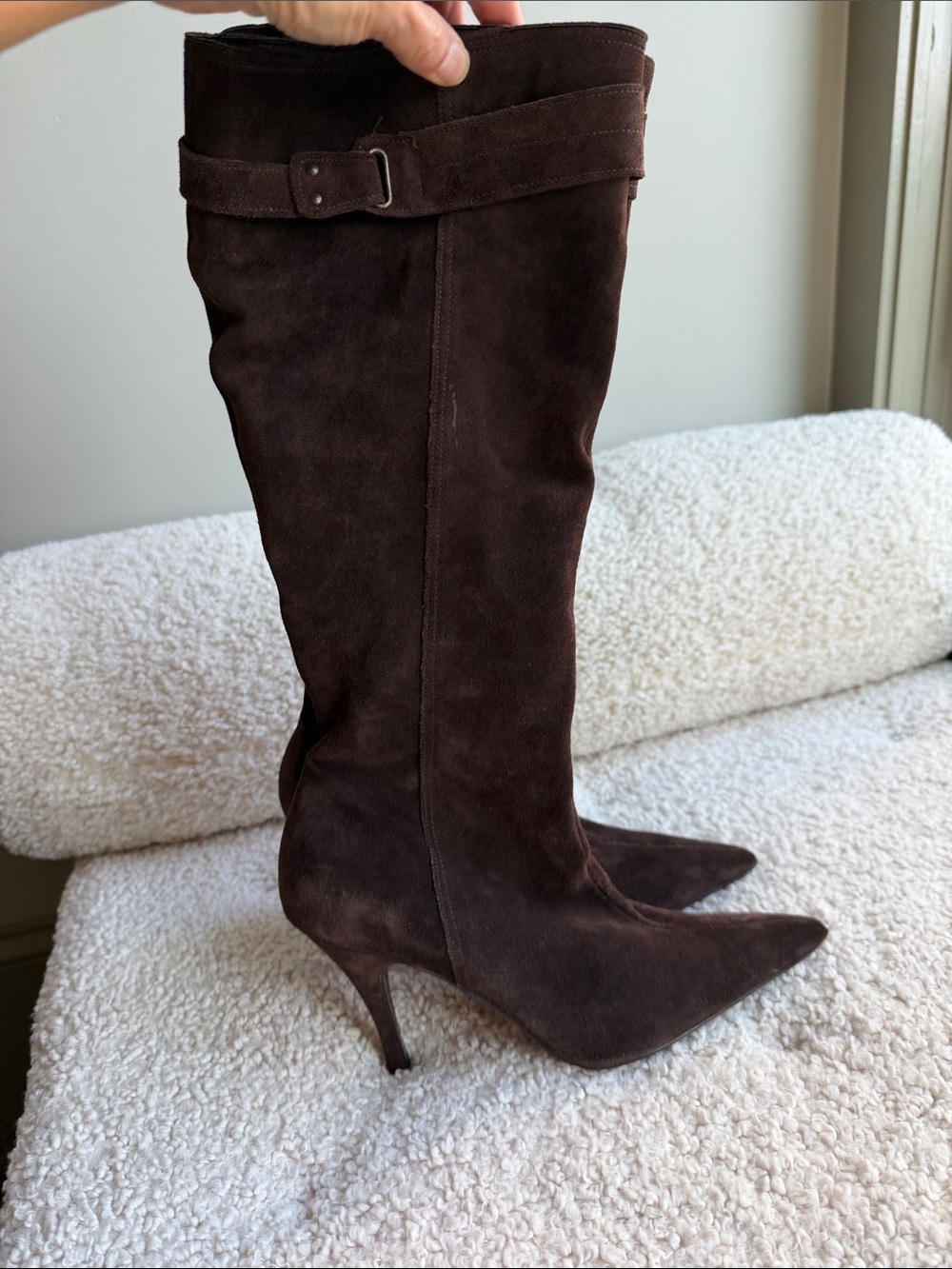 Over-the-Knee Brown Suede Pointed-Toe Stiletto Boots